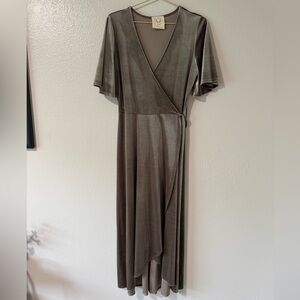 Fantastic Fawn Velvet Wrap Dress in Taupe L